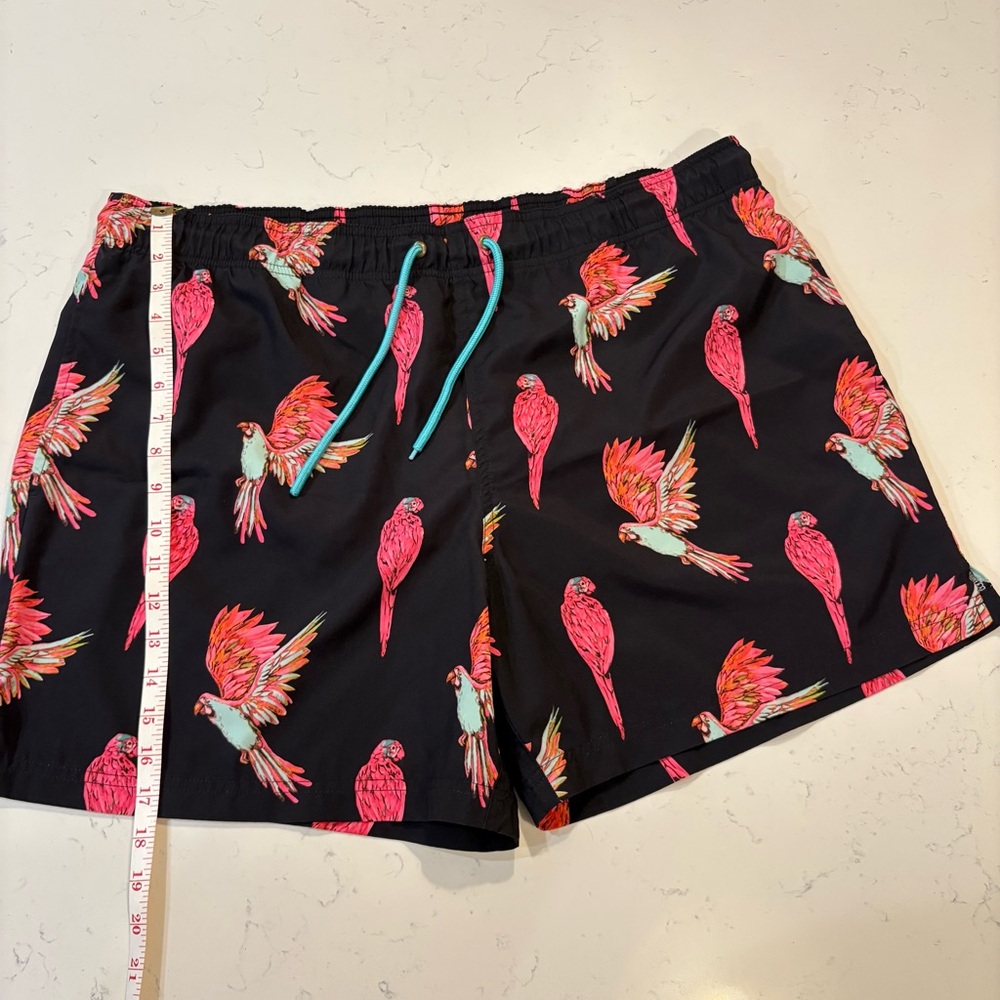 George Men’s Black Parrot Tropical Print Swim Trunks XL 40-42
